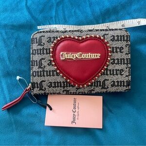 Juicy Couture Red Heart Logo Zip Wallet with Gold Studs